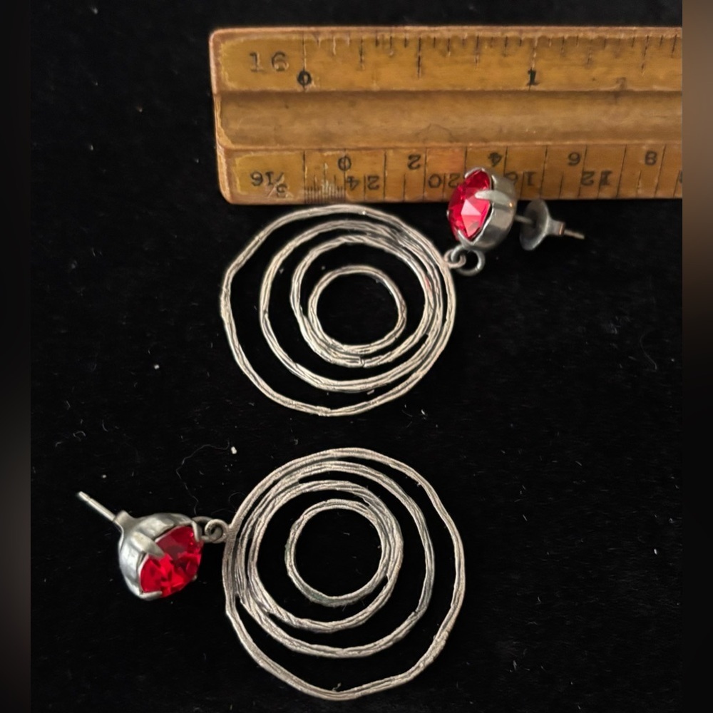 Sabika Silver and Red Gemstone Earrings - Picture 2 of 2